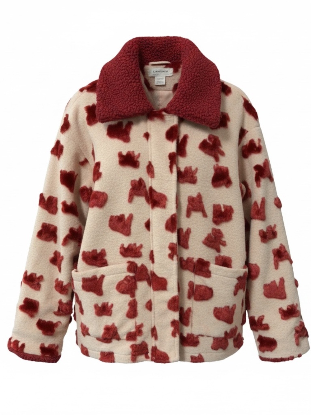 Glamorous faux Sherpa jacket coat pink Merlot red zipper snap front $260 new - Picture 11 of 11